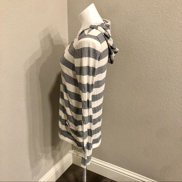 Roxy Hooded V-Neck White/Blue Striped Long Sleeve Kangeroo Pocket Sweater -Sz XL - Picture 2 of 9
